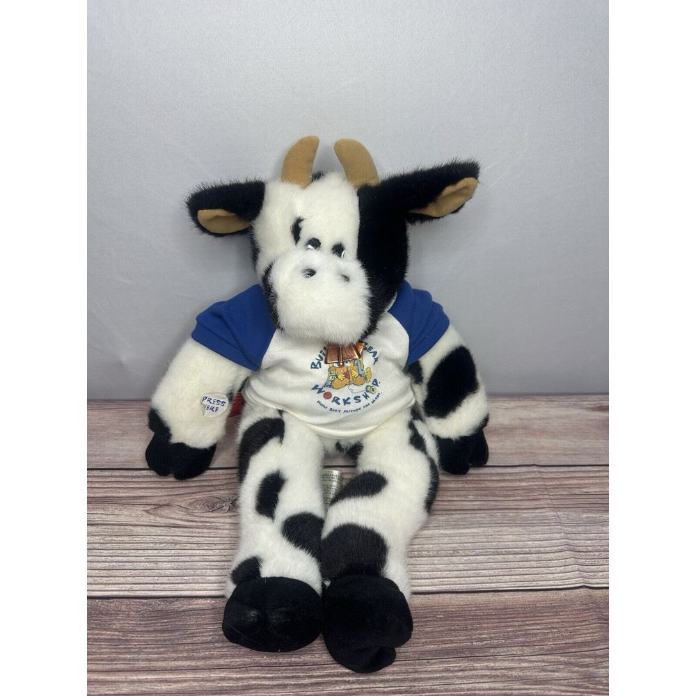 Build‎ A Bear Holstein Cow Black White Plush 16"With bell Retired Vtg 1997 MOOS